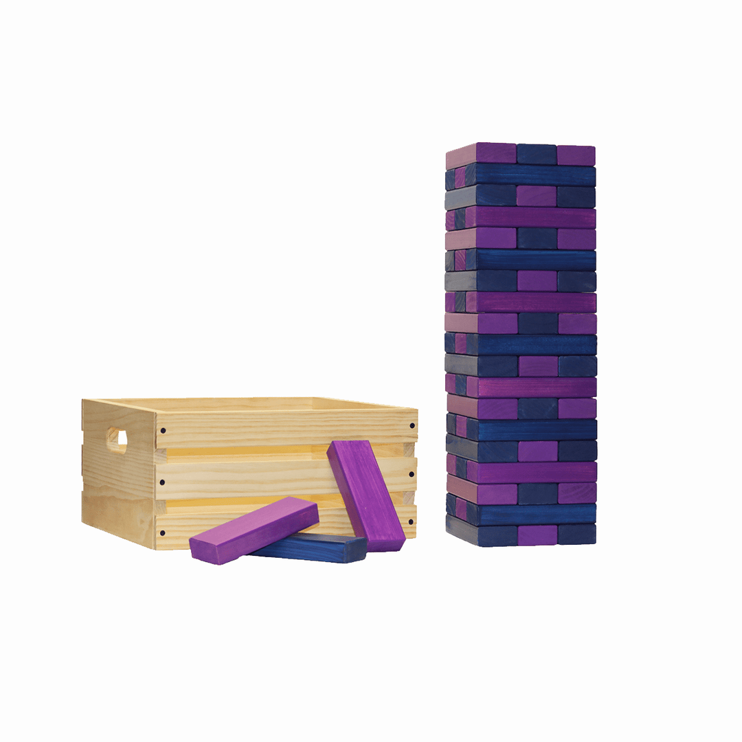 Slick Woody's Navy / Purple Tailgating Pros Giant Toppling Timbers with Natural Wooden Crate