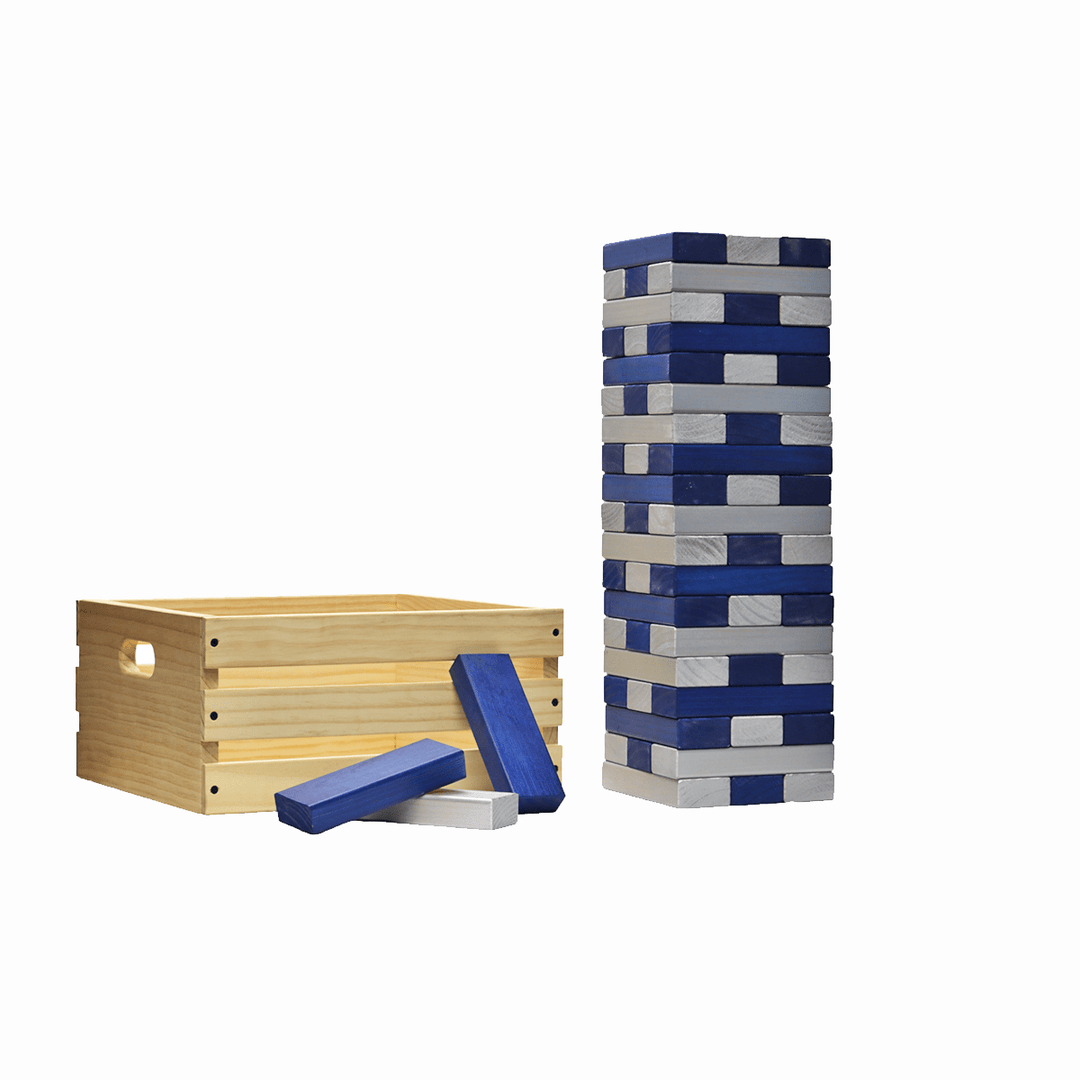 Slick Woody's Navy / Silver Tailgating Pros Giant Toppling Timbers with Natural Wooden Crate