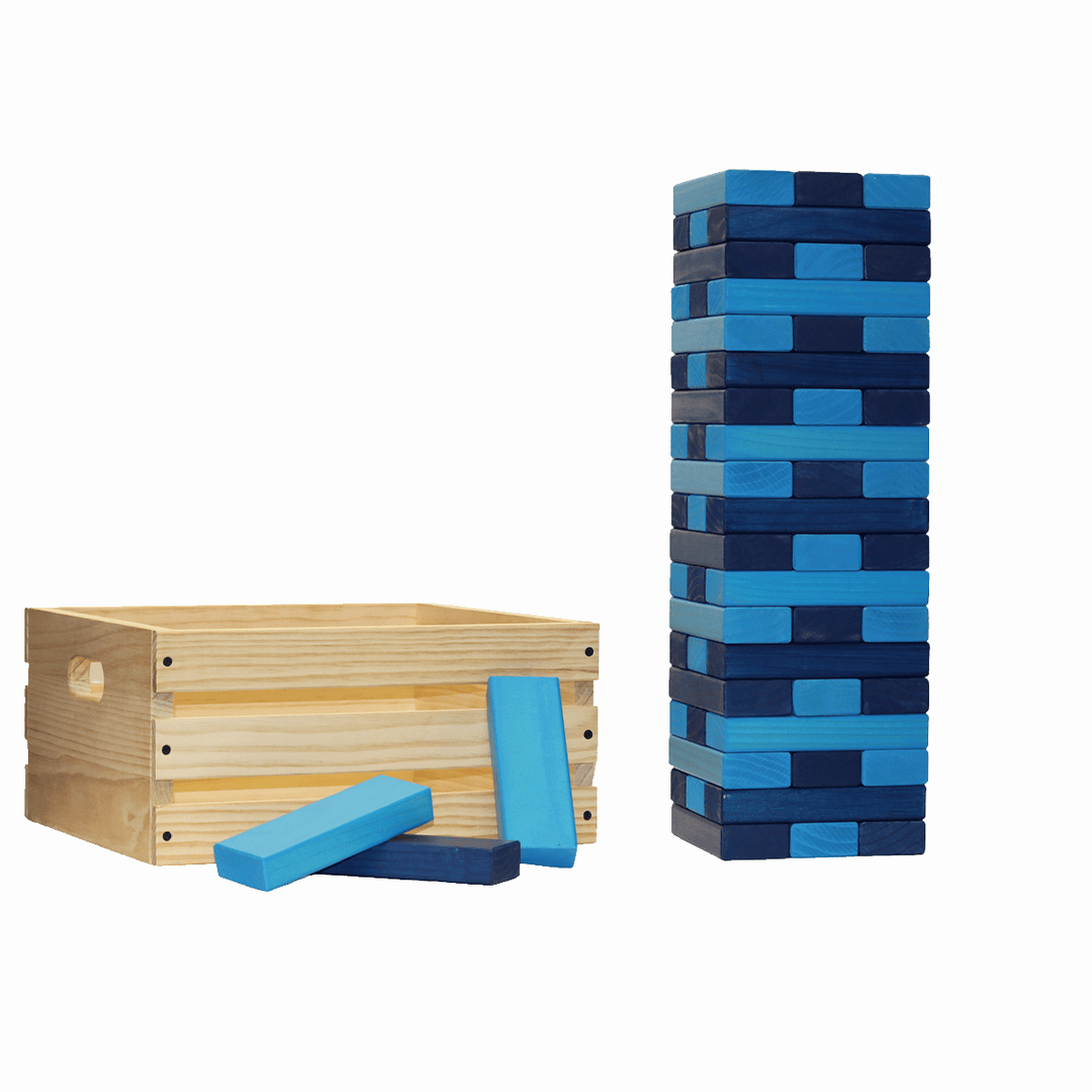 Slick Woody's Navy / Turquoise Tailgating Pros Giant Toppling Timbers with Natural Wooden Crate