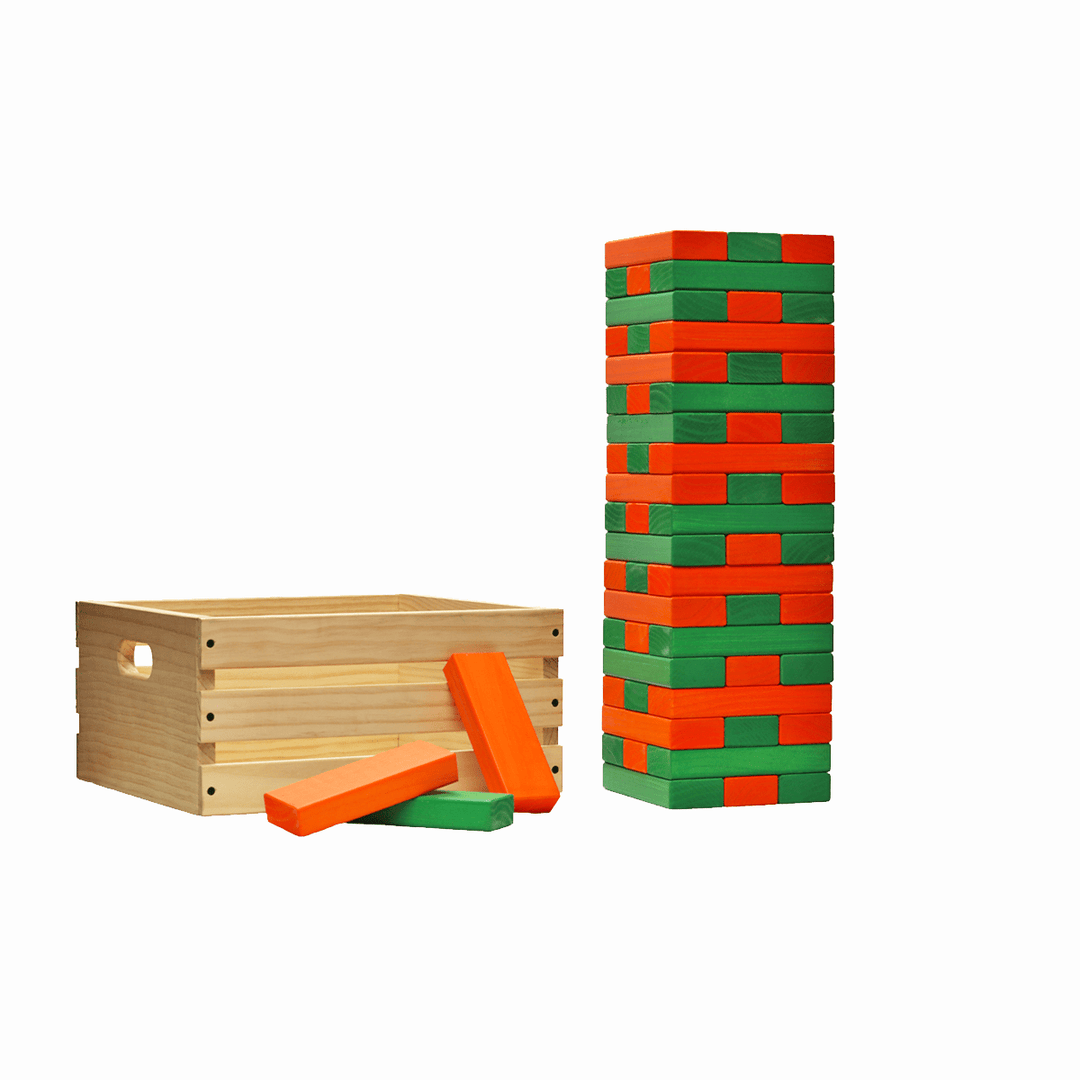 Slick Woody's Orange / Kelly Green Tailgating Pros Giant Toppling Timbers with Natural Wooden Crate
