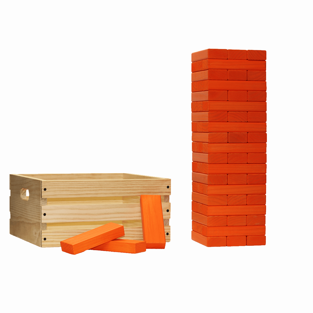 Slick Woody's Orange / Orange Tailgating Pros Giant Toppling Timbers with Natural Wooden Crate