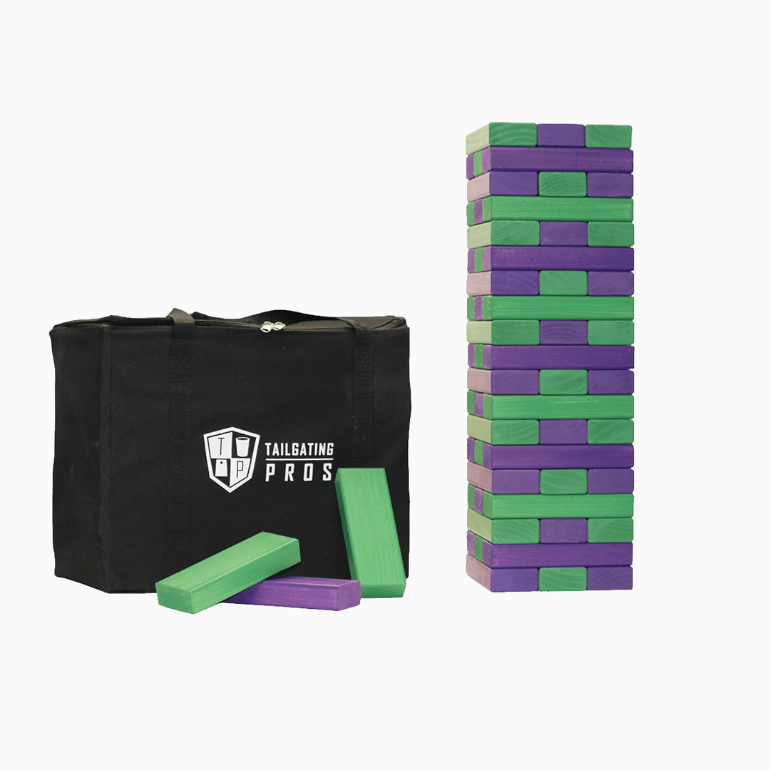Slick Woody's Purple / Kelly Green Tailgating Pros Giant Toppling Timbers with Carrying Case
