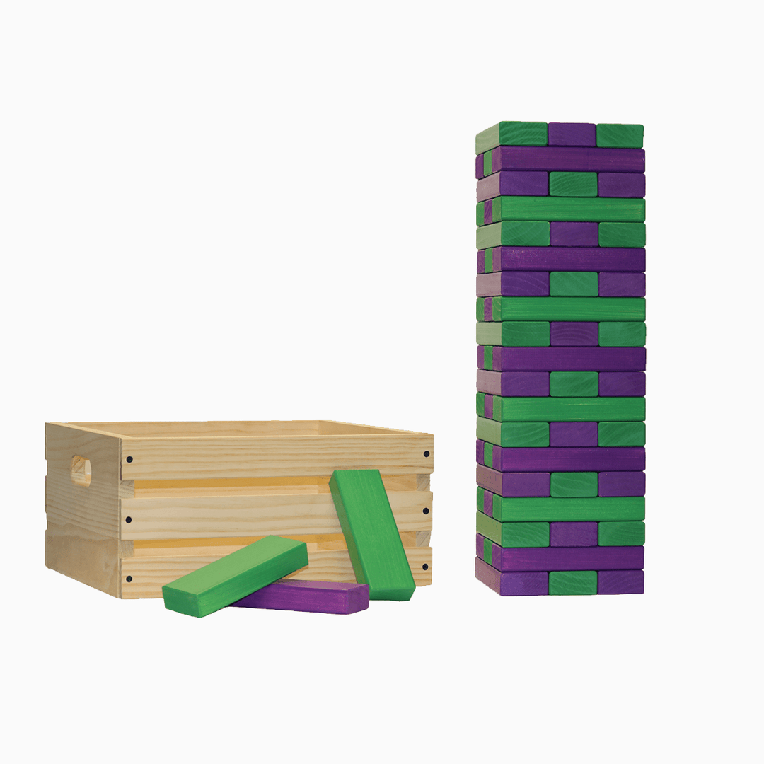 Slick Woody's Purple / Kelly Green Tailgating Pros Giant Toppling Timbers with Natural Wooden Crate