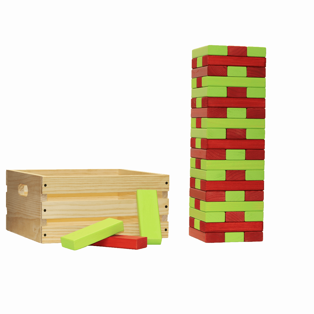 Slick Woody's Red / Lime Green Tailgating Pros Giant Toppling Timbers with Natural Wooden Crate