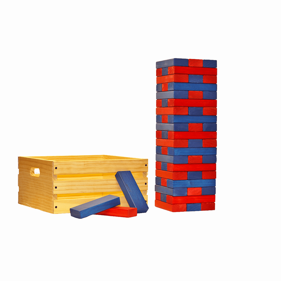 Slick Woody's Red / Navy Tailgating Pros Giant Toppling Timbers with Natural Wooden Crate
