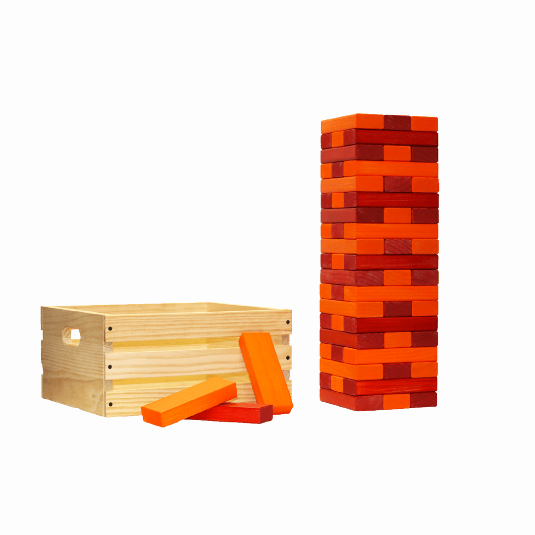 Slick Woody's Red / Orange Tailgating Pros Giant Toppling Timbers with Natural Wooden Crate