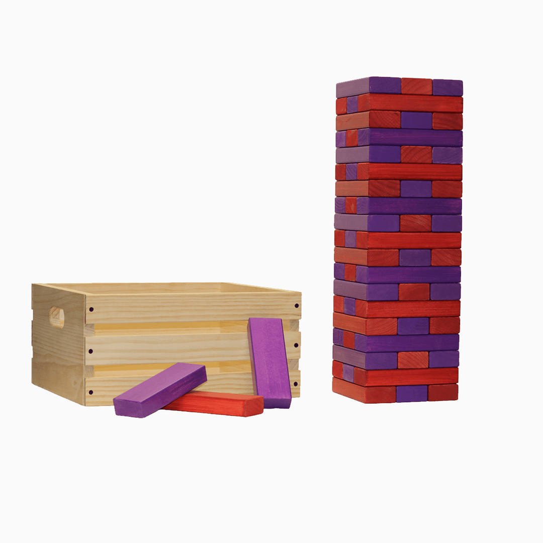 Slick Woody's Red / Purple Tailgating Pros Giant Toppling Timbers with Natural Wooden Crate