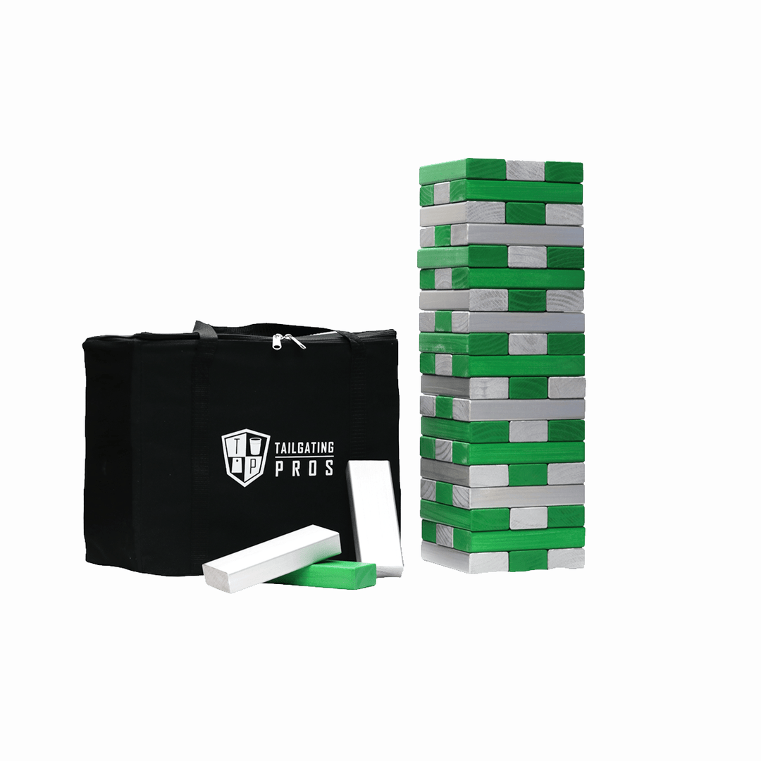 Slick Woody's Silver / Kelly Green Tailgating Pros Giant Toppling Timbers with Carrying Case