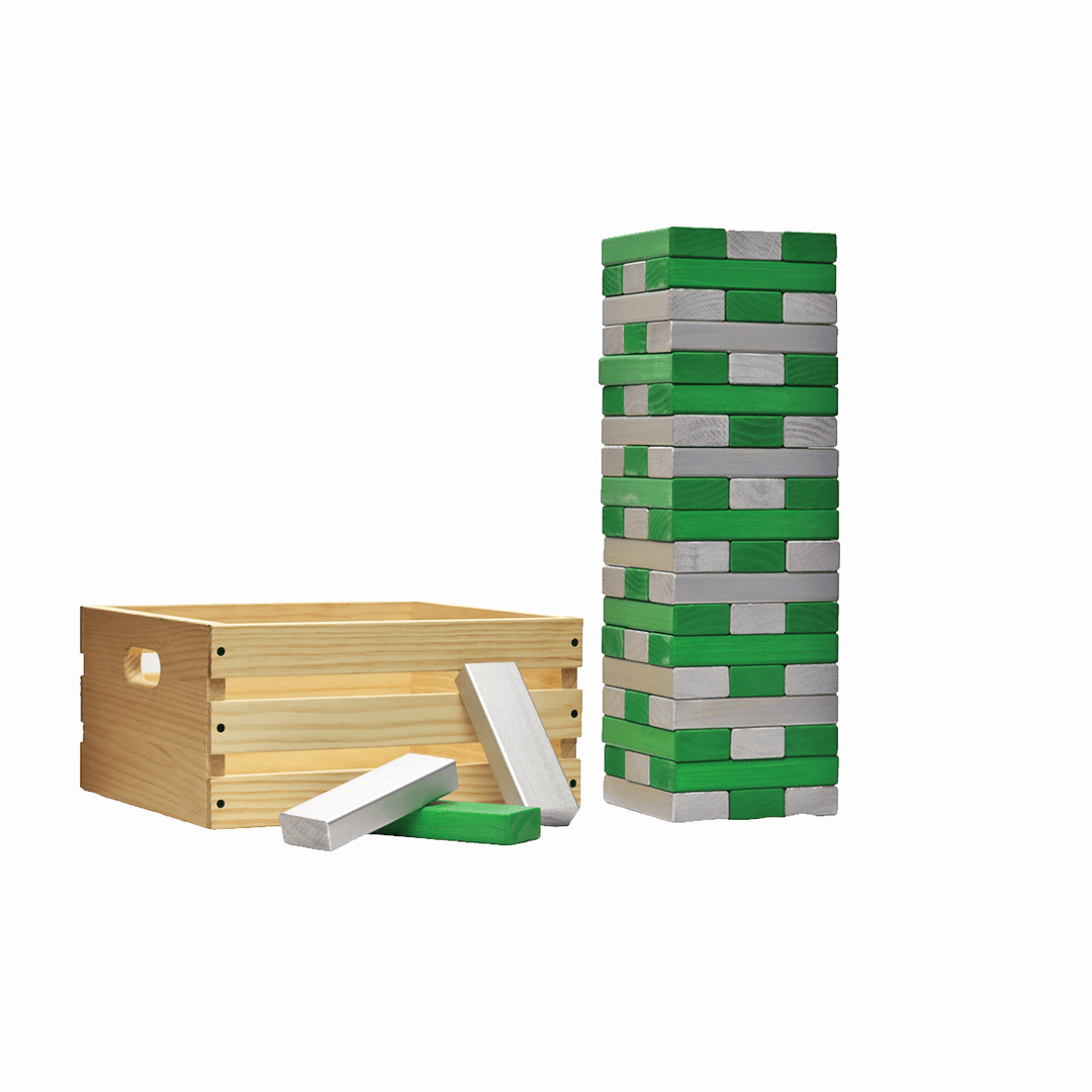 Slick Woody's Silver / Kelly Green Tailgating Pros Giant Toppling Timbers with Natural Wooden Crate