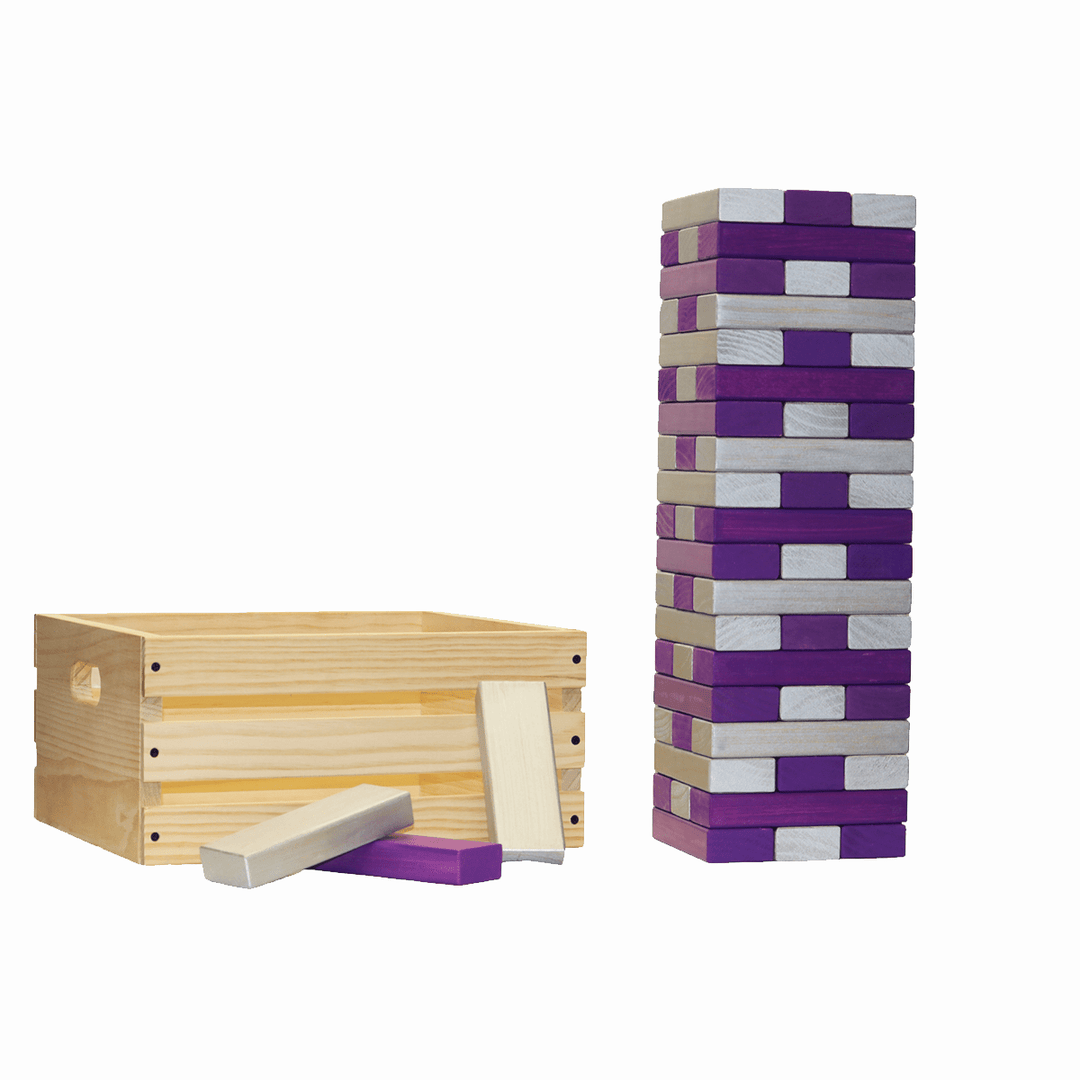 Slick Woody's Silver / Purple Tailgating Pros Giant Toppling Timbers with Natural Wooden Crate