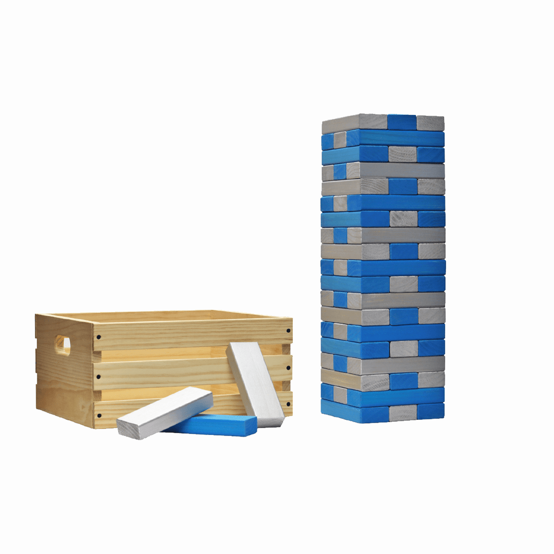 Slick Woody's Silver / Turquoise Tailgating Pros Giant Toppling Timbers with Natural Wooden Crate
