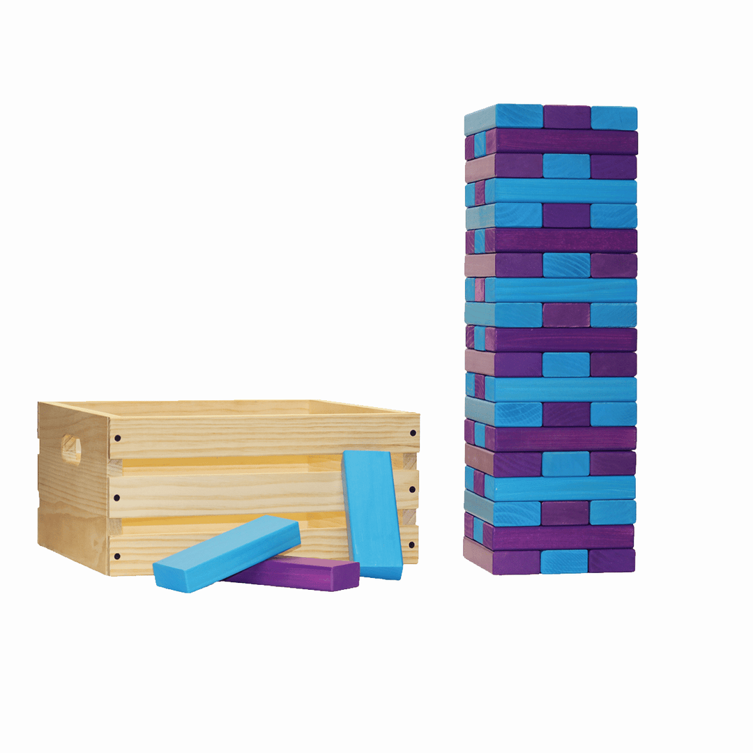 Slick Woody's Turquoise / Purple Tailgating Pros Giant Toppling Timbers with Natural Wooden Crate