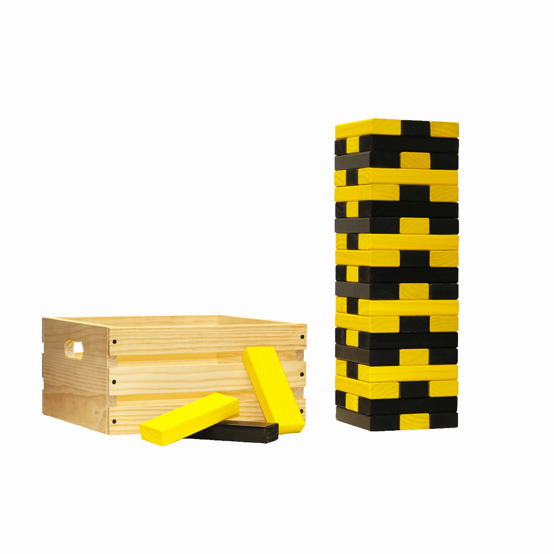 Slick Woody's Yellow / Black Tailgating Pros Giant Toppling Timbers with Natural Wooden Crate