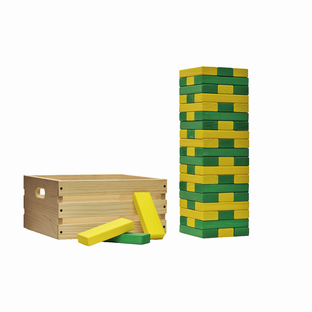 Slick Woody's Yellow / Kelly Green Tailgating Pros Giant Toppling Timbers with Natural Wooden Crate