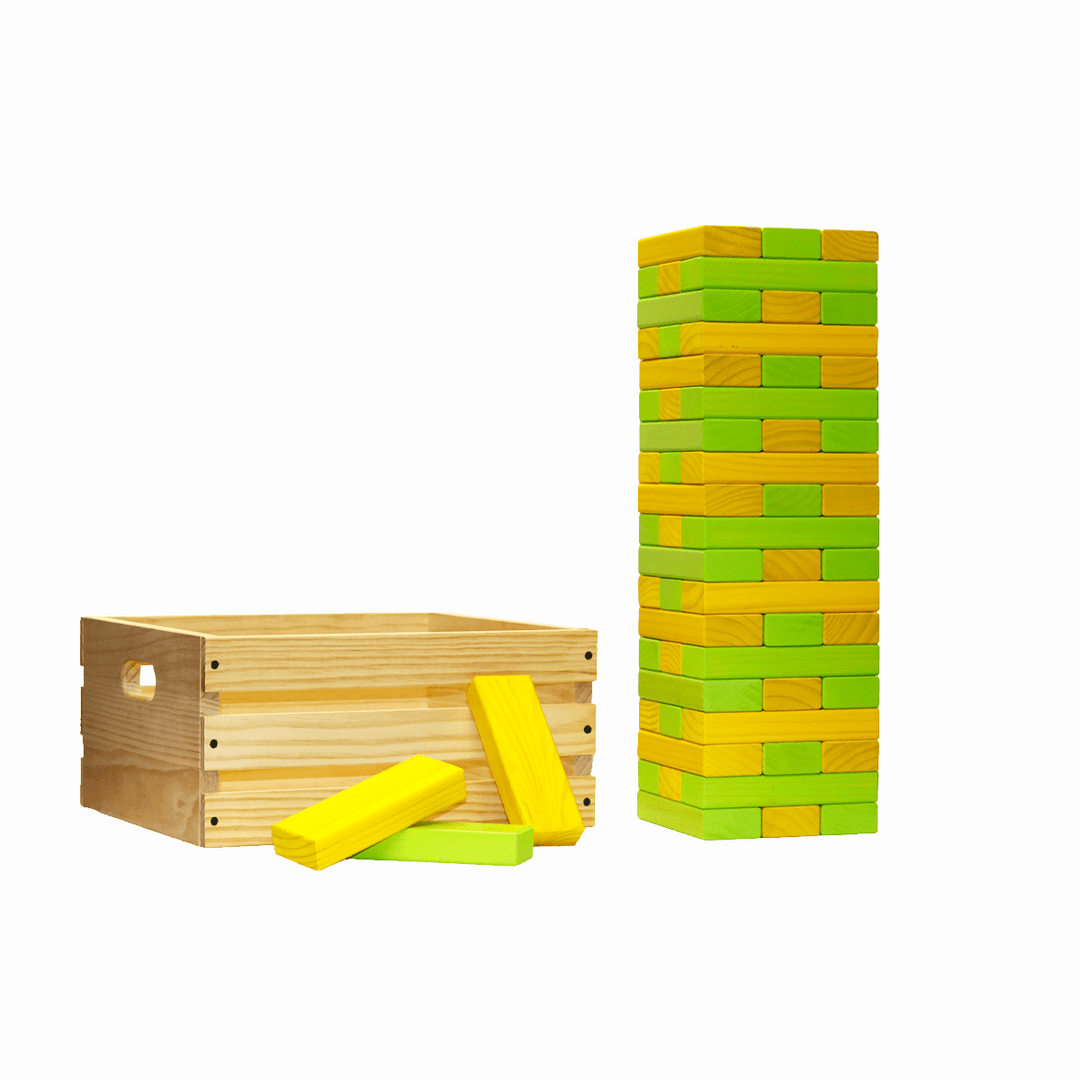 Slick Woody's Yellow / Lime Green Tailgating Pros Giant Toppling Timbers with Natural Wooden Crate