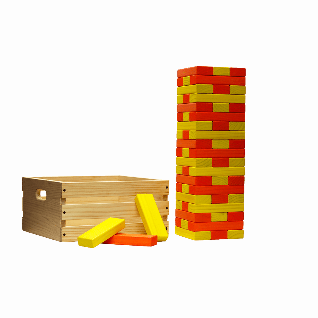 Slick Woody's Yellow / Orange Tailgating Pros Giant Toppling Timbers with Natural Wooden Crate