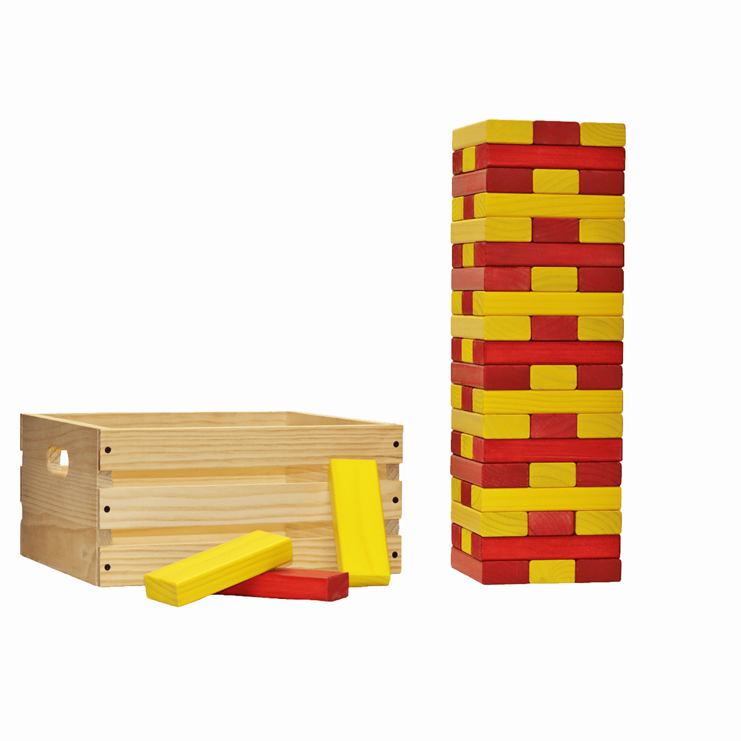 Slick Woody's Yellow / Red Tailgating Pros Giant Toppling Timbers with Natural Wooden Crate